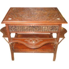Antique 19th c. Moroccan Table with Ornate Carving and Pearl Inlay