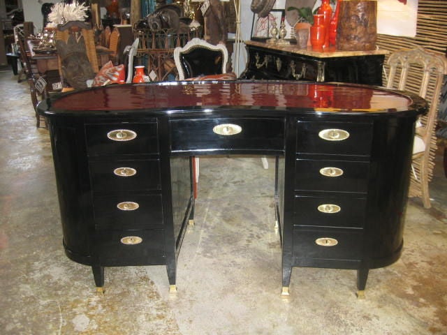 Black and Burgundy Lacquered Kidney Shaped Desk