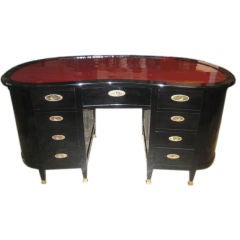 Vintage Black and Burgundy Lacquered Kidney Shaped Desk