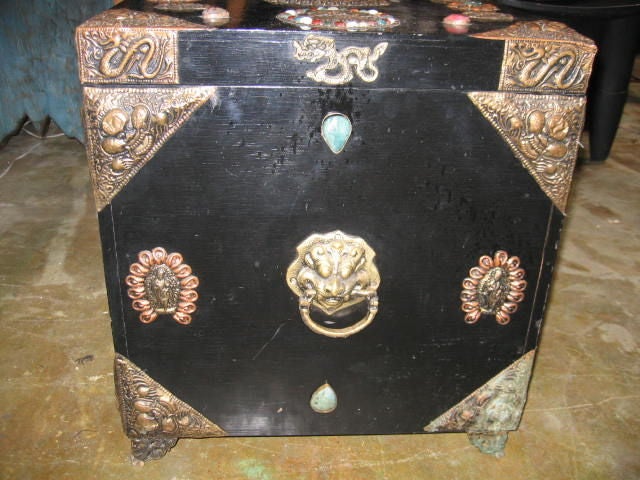 Indian Trunk with Brass and Semi-Precious Stone Detailing 3