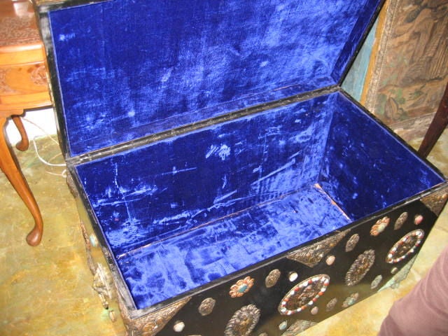 Indian Trunk with Brass and Semi-Precious Stone Detailing 4