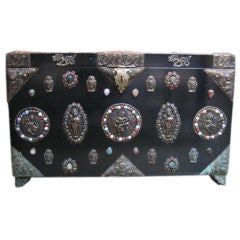 Vintage Indian Trunk with Brass and Semi-Precious Stone Detailing