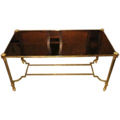 1940's French Textured Bronze Mirror and Brass Coffee Table