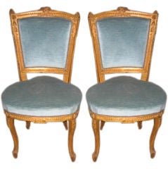 Antique Pair of Louis XV Style Side Chairs in Original Gilt Finish