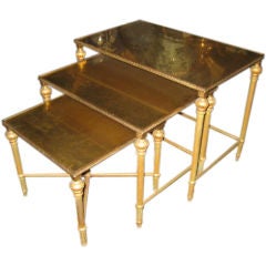 Set of Three French, Gold Mirror Topped Nesting Tables Set of Three French, Gold Mirror Topped Nesting Tables