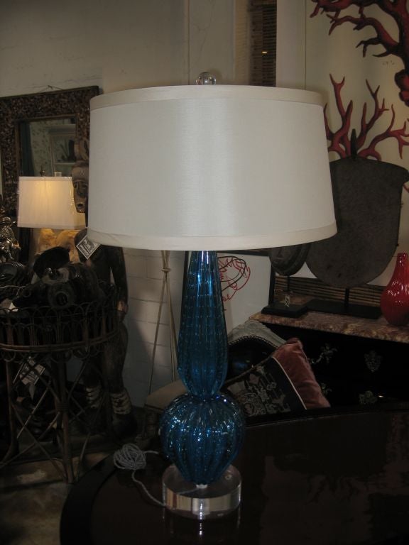 Sea Blue Murano Glass Lamp on Acrylic Base