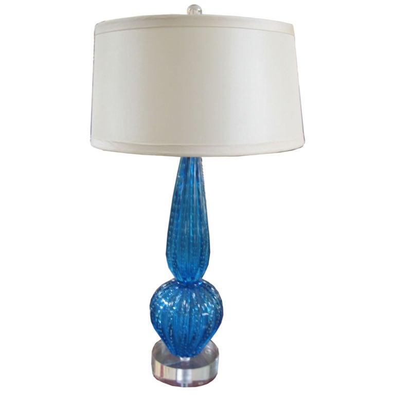 Sea Blue Murano Glass Lamp on Acrylic Base
