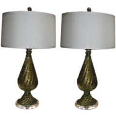 Pair of Barovier Murano Green and Gold lamps with Shades