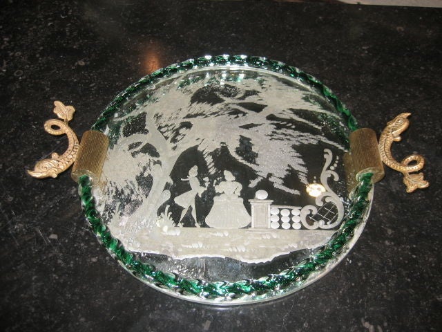 Venetian Etched Mirror Serving Tray