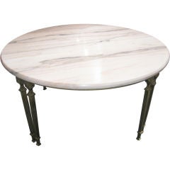 Round Marble Top Coffee Table with Bronze Supports
