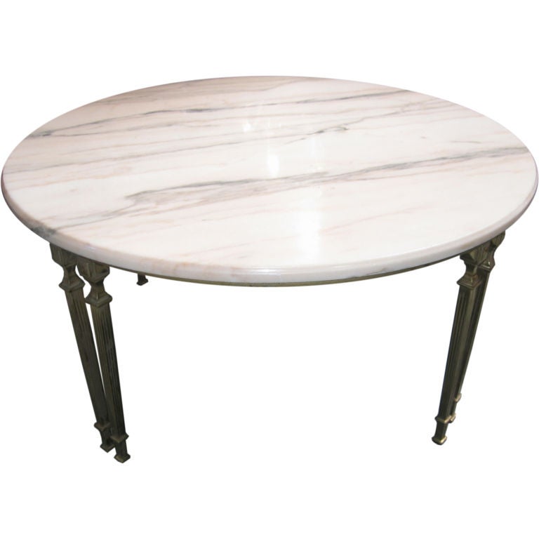 Round Marble Top Coffee Table with Bronze Supports