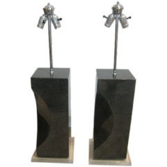 Pair of Vintage Faux Granite Lamps on Acrylic Bases