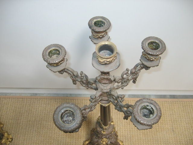 Pair of 19th c. French Doré Bronze Candelabrum In Good Condition In Dallas, TX