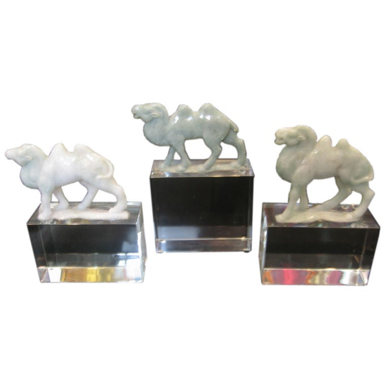 Han Dynasty Style Jade Camels on Acrylic Bases