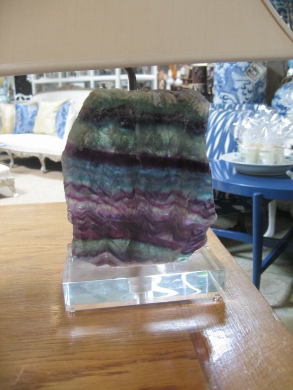 American Pair of Fluorite and Amethyst Lamps on Acrylic Bases with Shades