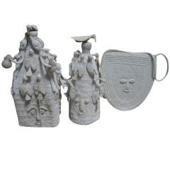 Yoruba White Beaded Crowns and Purses