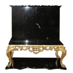Italian Chinoiserie Lacquered Bar w/Carved Gilt Wood