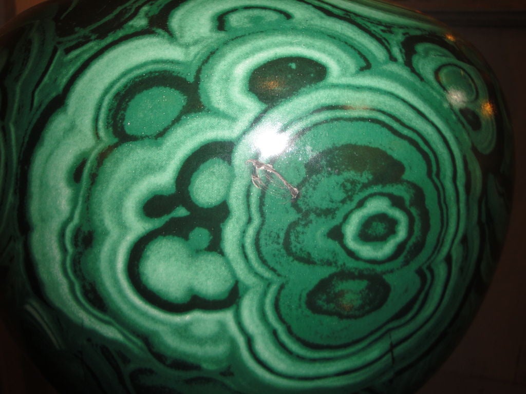 Great pair of faux malachite ceramic lamps from the 1980's.