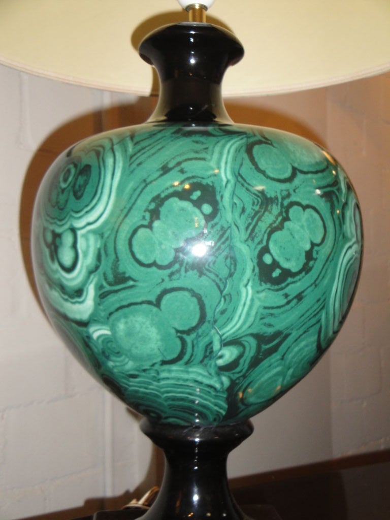20th Century Pair of Faux Malachite Lamps