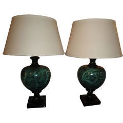 Pair of Faux Malachite Lamps