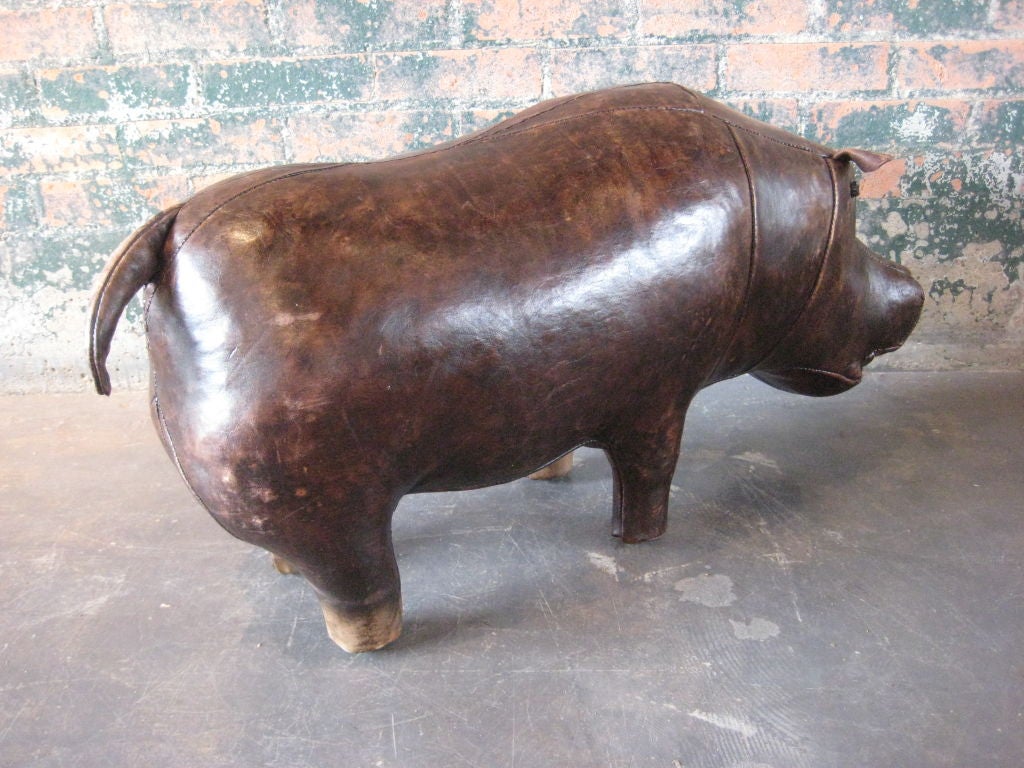 Leather Hippo made for and retailed by Abercrombie and Fitch in the 1940's. Beautiful Patina to leather.