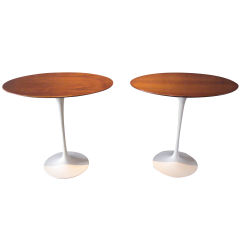 Pair of oval side tables with Teak tops by Eero Saarinen