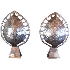 Pair of polished aluminum shell lamps by Arthur Court