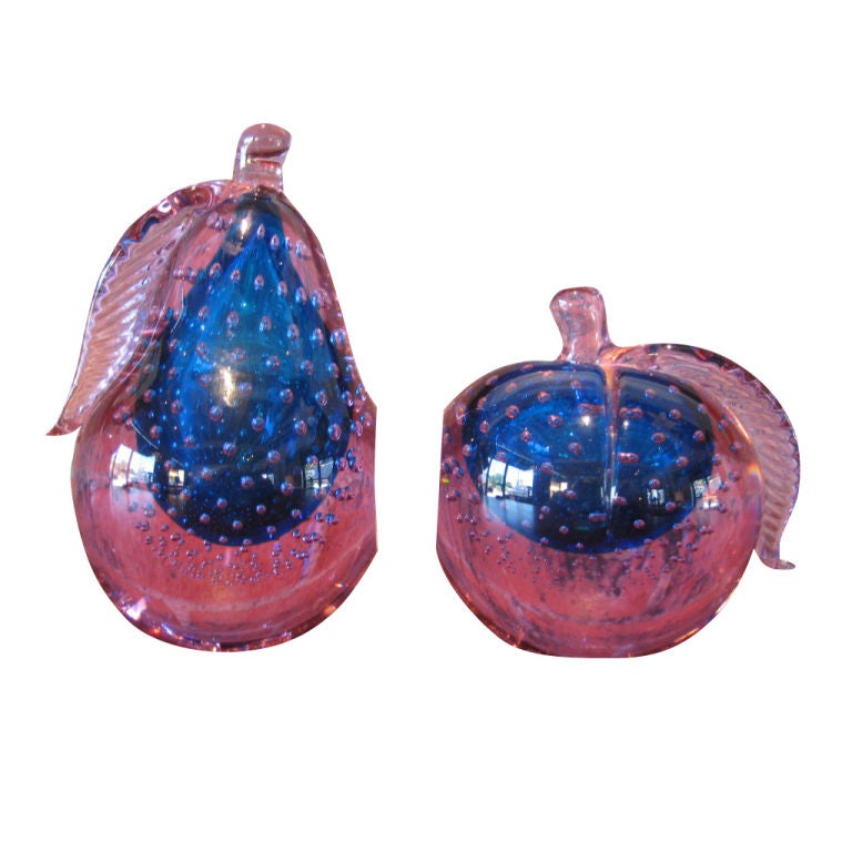 Glass Pear and Apple Bookends By Seguso