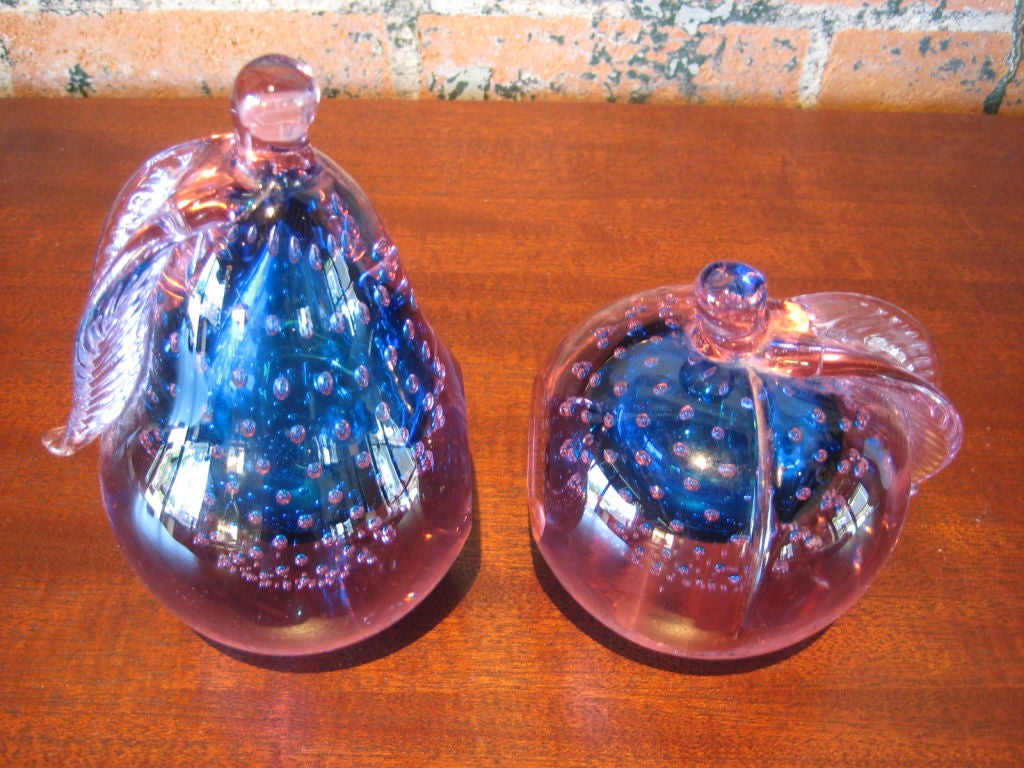 Glass Pear and Apple Bookends By Seguso 4