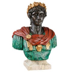 Large Painted Carved Wood Bust of Caesar 5