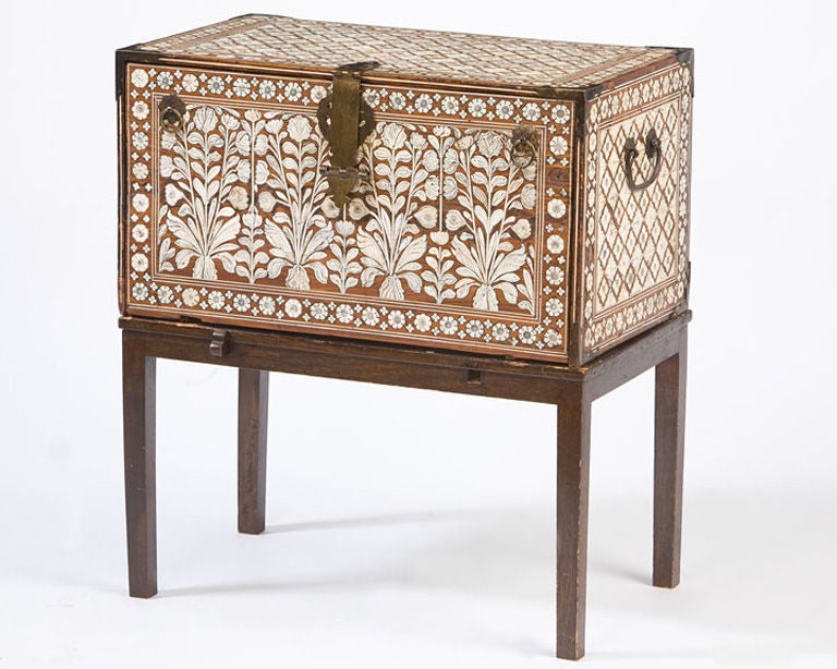 Fine ivory inlaid traveling desk made for the Portuguese market<br />
in south India