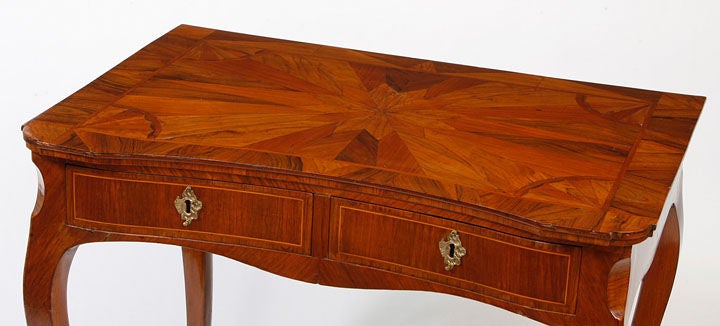 North Italian Parquetry top 2 drawer side table with<br />
shaped cabriole legs