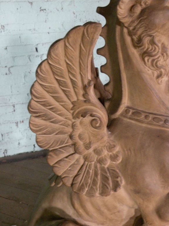 Pair of 19th Century Terra Cotta Winged Lions For Sale 3