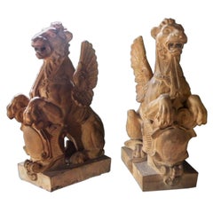 Pair of 19th Century Terra Cotta Winged Lions