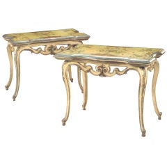 Pair of 18th century Rococo Italian Painted Console Tables with Scagliola Tops 5