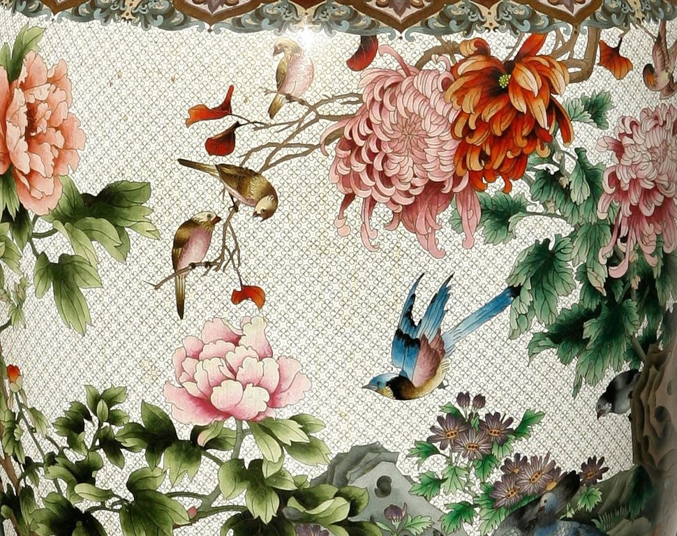 Massive Pair of Chinese Cloisonne Yen Yen Vases