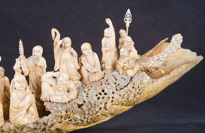 Chinese Massive Carved Elephant Ivory Tusk