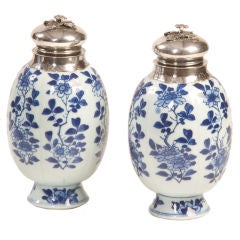Chinese Porcelain Jarlets Surmounted by European Silver Covers