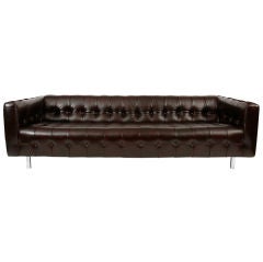 Vintage Handsome Tufted Leather & Steel Sofa
