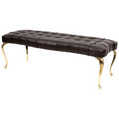 Tufted Leather & Brass Italian Bench