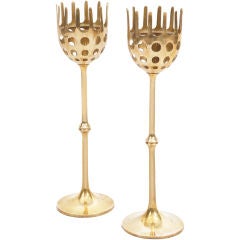 Vintage Pair of Perforated Brass Candle Holders