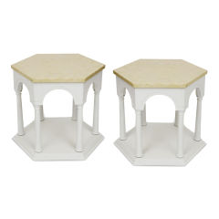 Pair of Lacquered Wood & Marble Tables by Harvey Probber