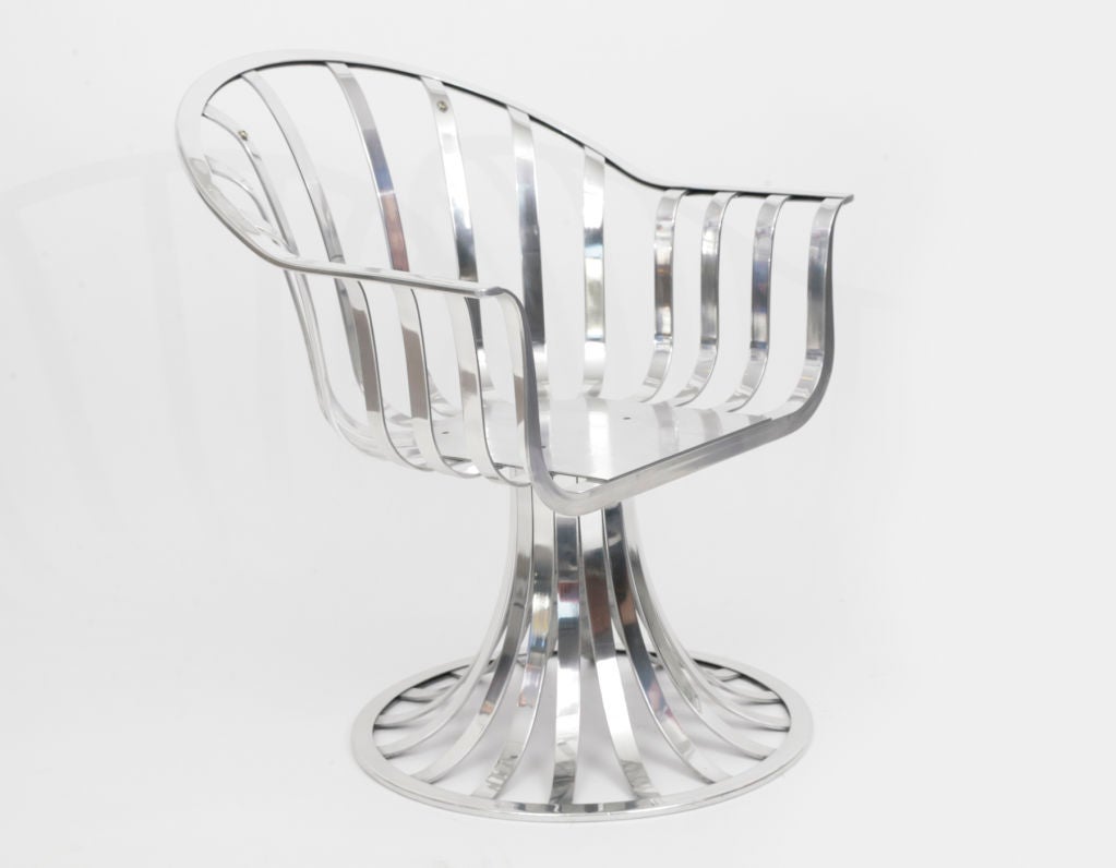 American Russell Woodard Polished Aluminum Dining Arm Chairs