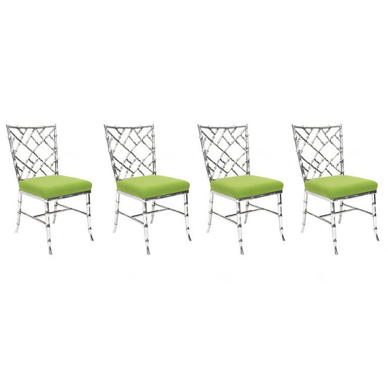 Stunning Mirror Polished Aluminum Bamboo Regency Dining Chairs