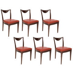 Vintage 6 Sculptural Mahogany & Leather Dining Chairs