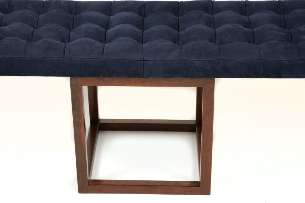 Micro Tufted 8 Foot Suede & Walnut Bench