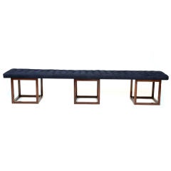 Micro Tufted 8 Foot Suede & Walnut Bench