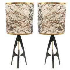 Cerused Oak & Brass Table Lamps