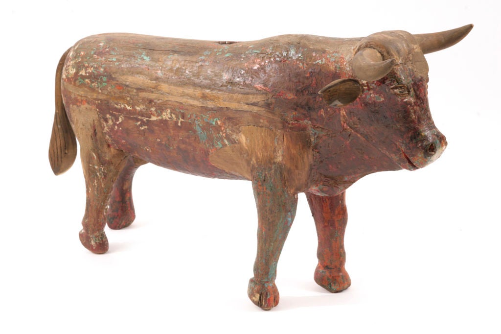 Large Scale Heavily Patinated Folk Art Bull