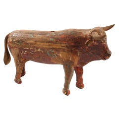 Large Scale Heavily Patinated Folk Art Bull